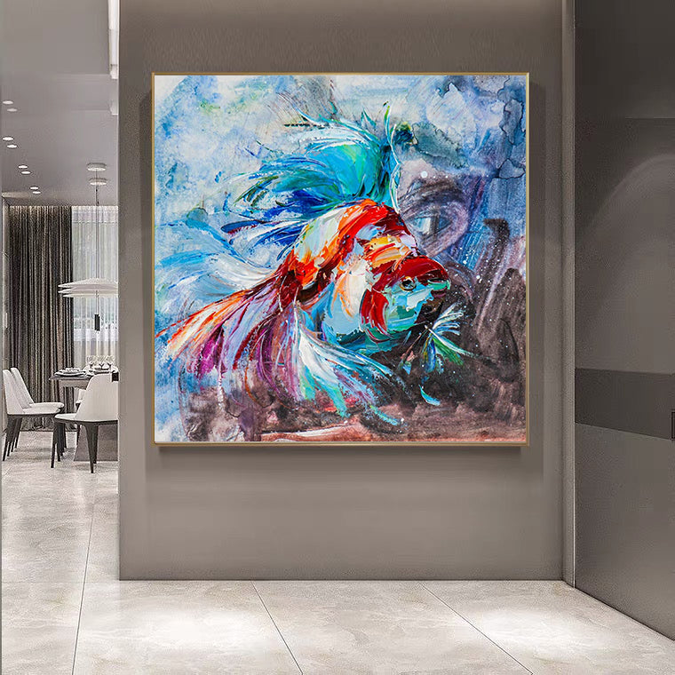 a painting of a fish in a room