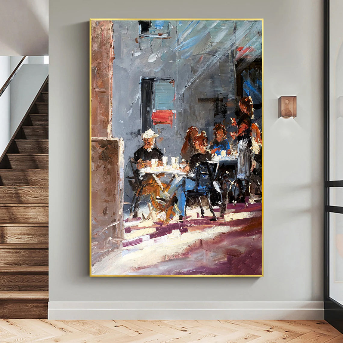 a painting of a group of people sitting at a table