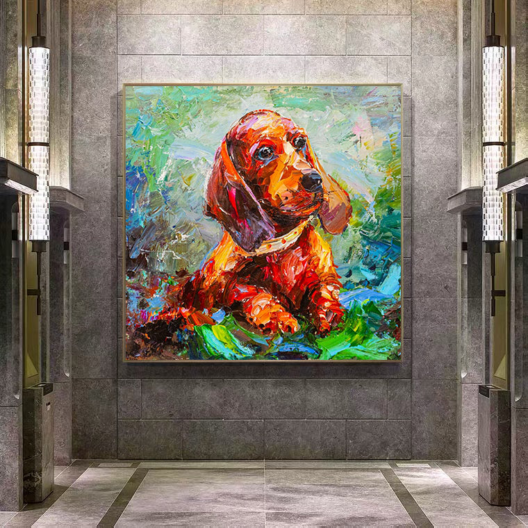 a painting of a dog on a wall