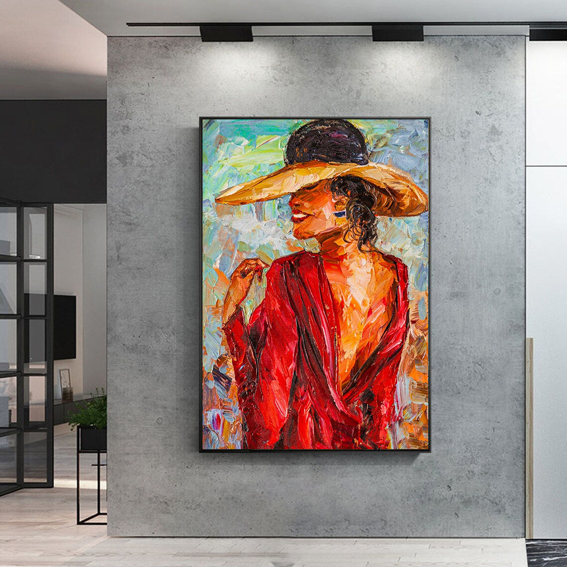 a painting of a woman wearing a hat