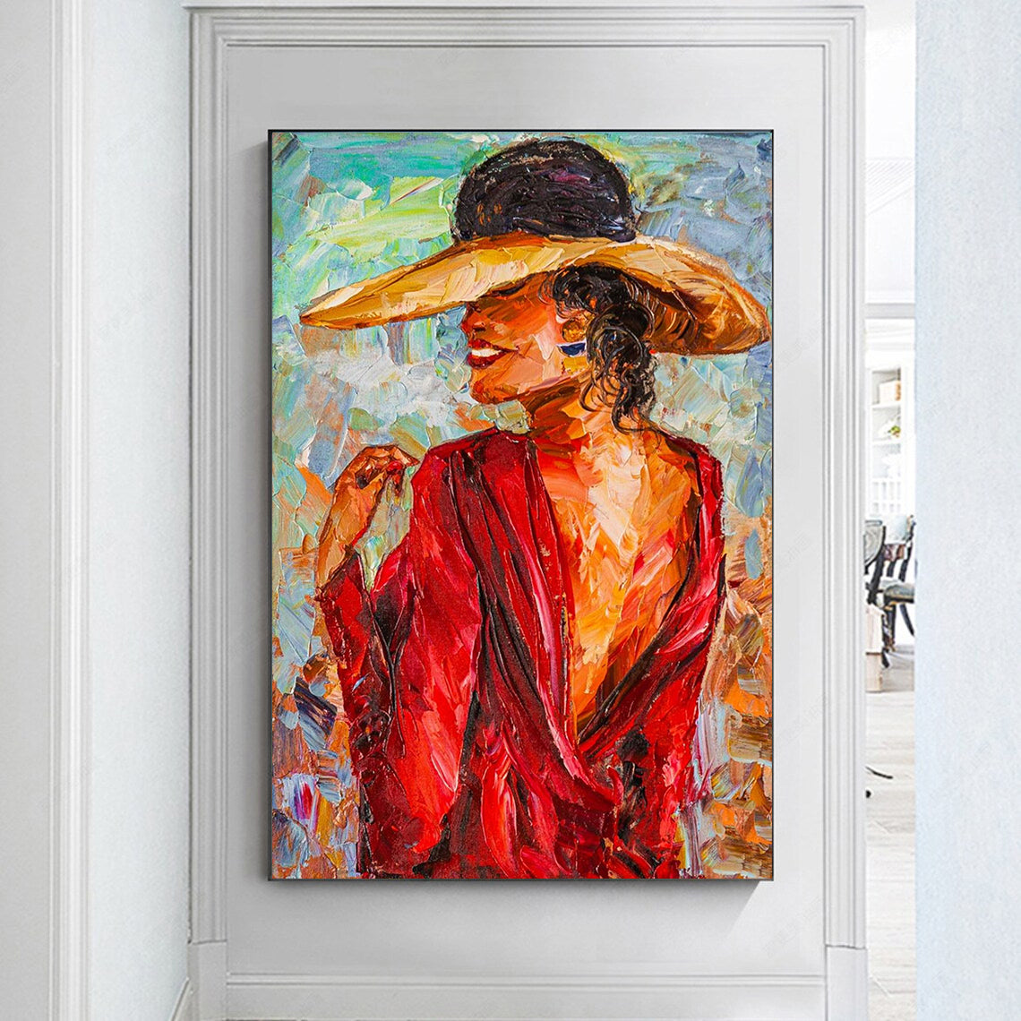 a painting of a woman wearing a hat