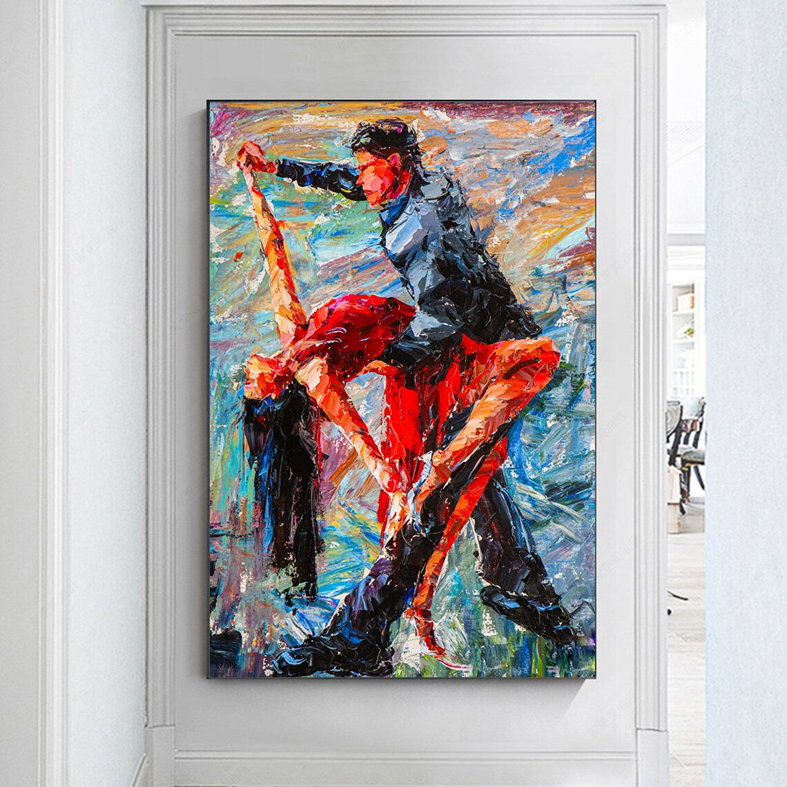 a painting of a man and a woman dancing