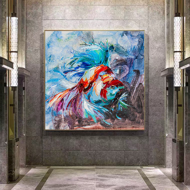 a painting of a fish in a room