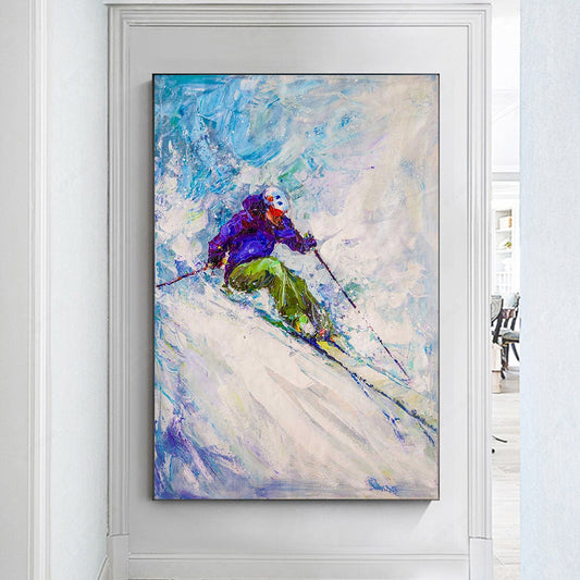 a painting of a person skiing down a hill