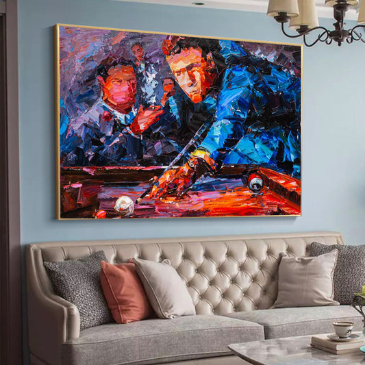 a living room with a couch and a painting on the wall