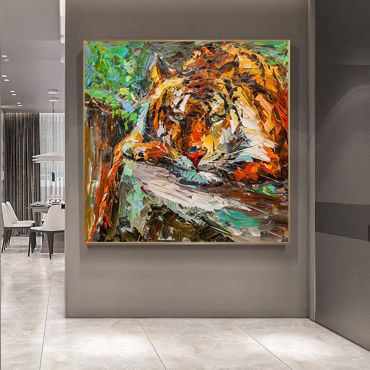 a painting of a tiger in a room