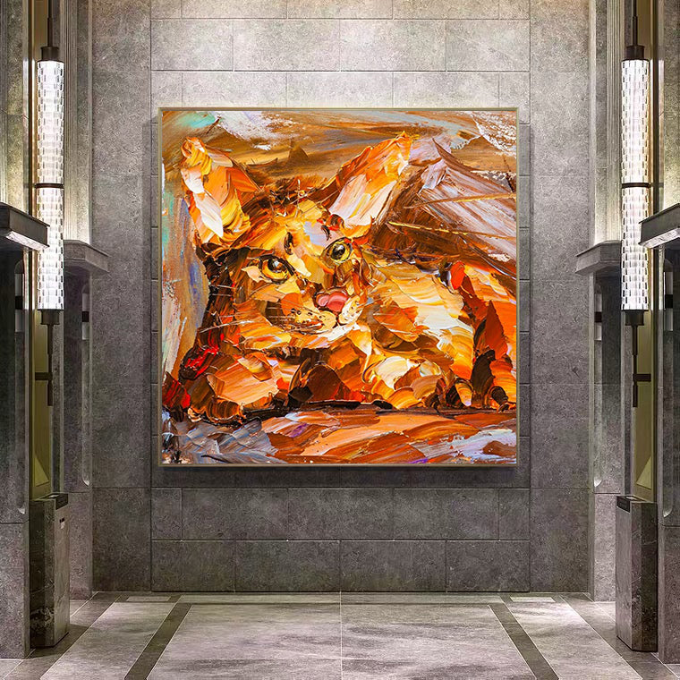 a painting of a cat on a wall