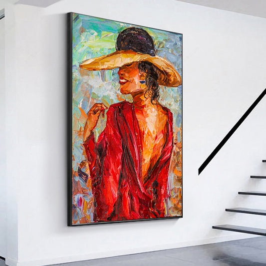 a painting of a woman wearing a large hat