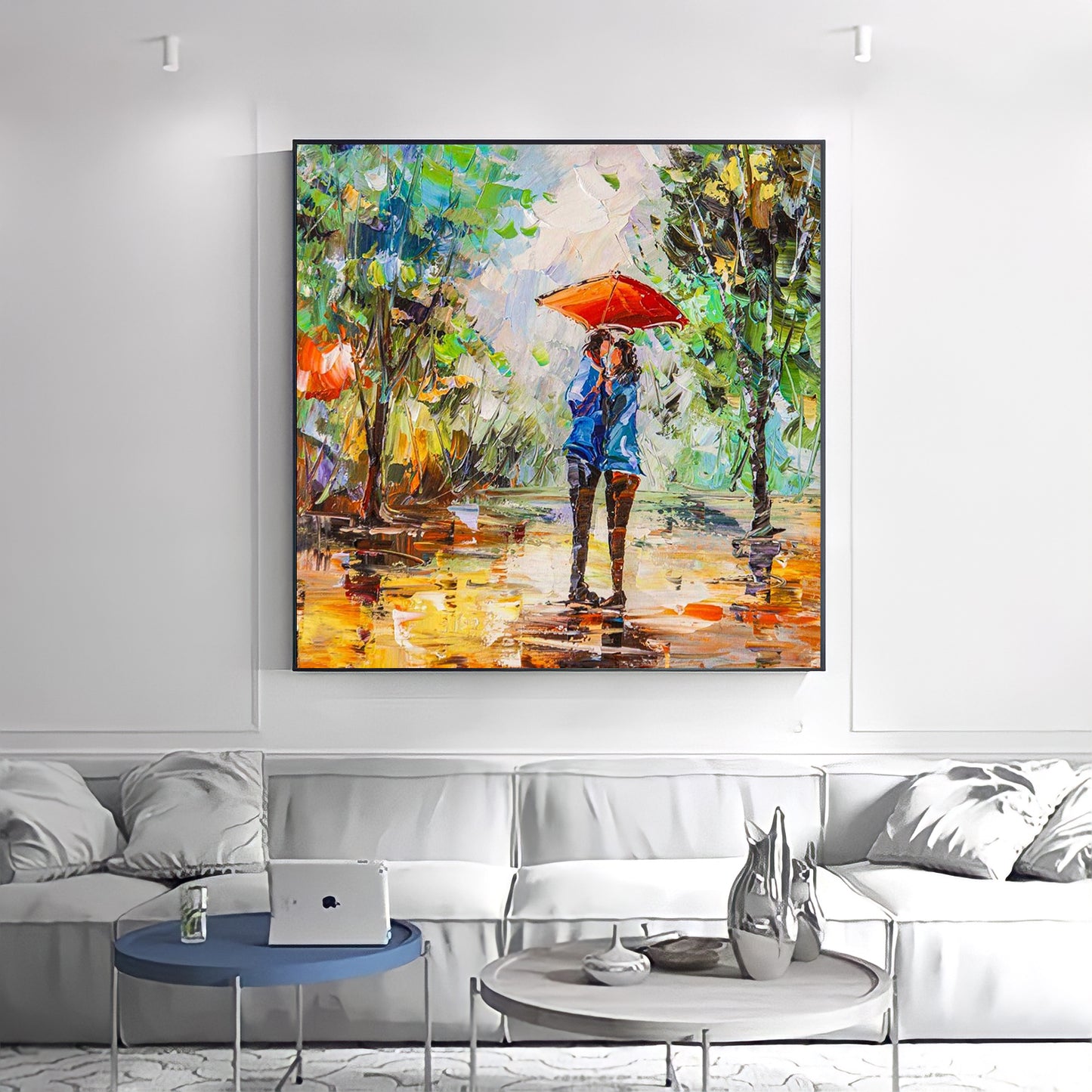 a painting of a person holding an umbrella