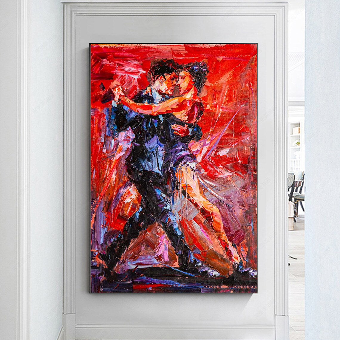 a painting of a man and woman dancing