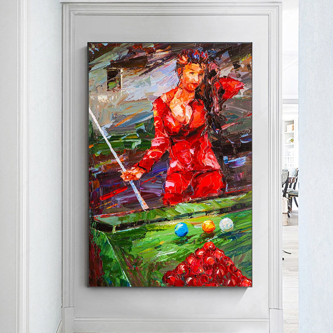 a painting of a woman holding a golf club