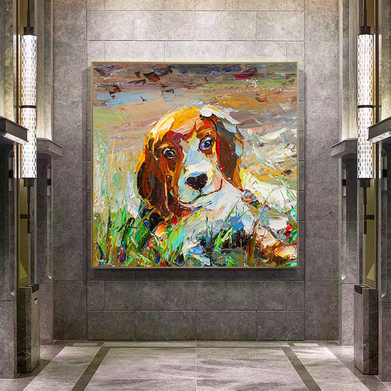 a painting of a dog on a wall