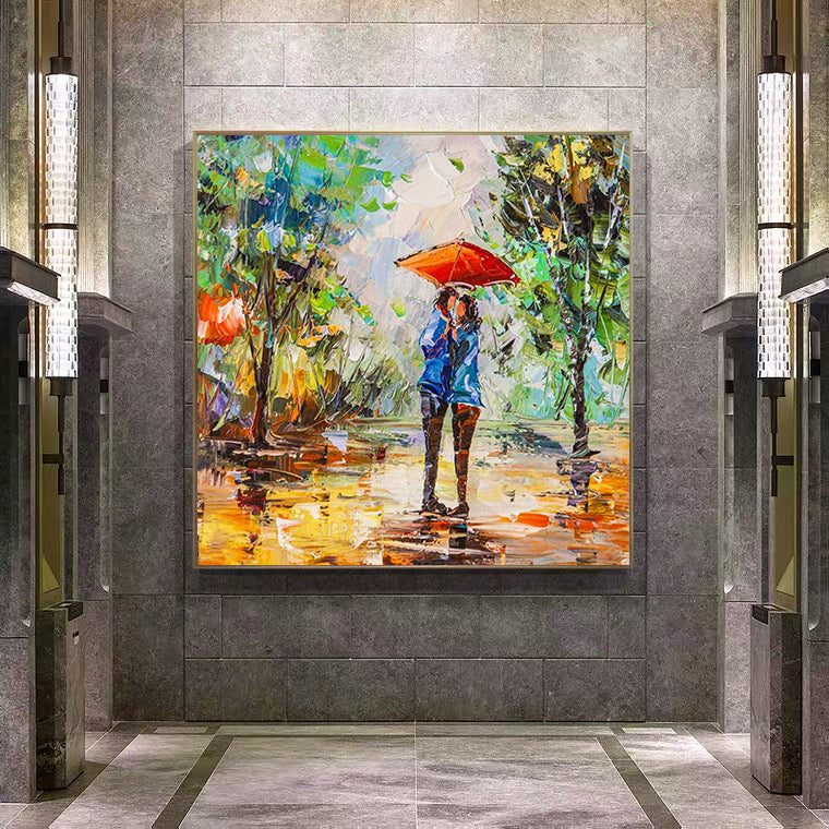 a painting of a person holding an umbrella